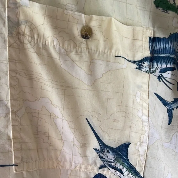 HOOK & TACKLE Swordfish Lighthouse Fishing Nautical Map Button Down Size Medium - Picture 5 of 11